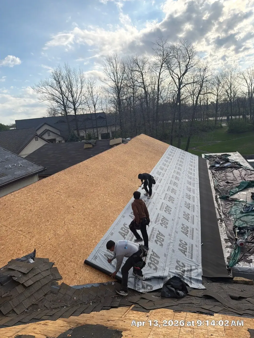 Tarping and dry-in on a Indiana Avenue commercial roof